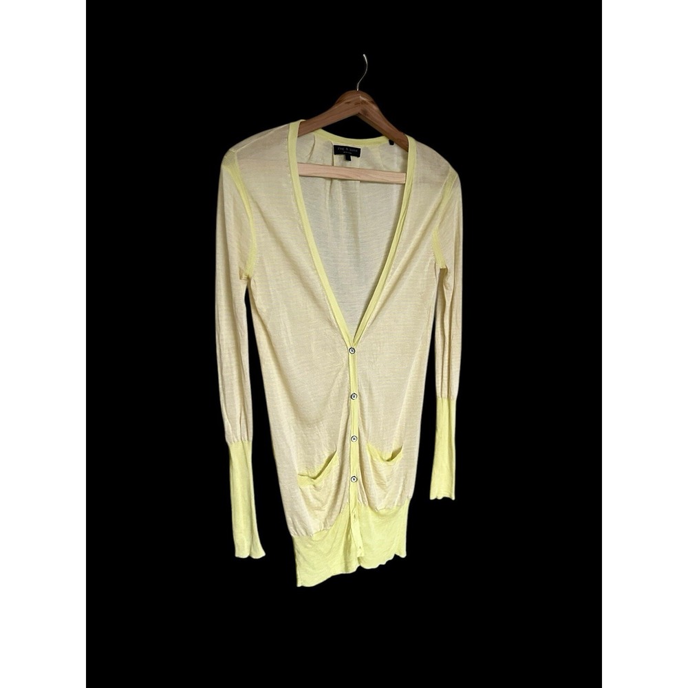 Rag & Bone Women's Yellow Striped Pocket Cardigan Sweater‎ Sz Small Oversized